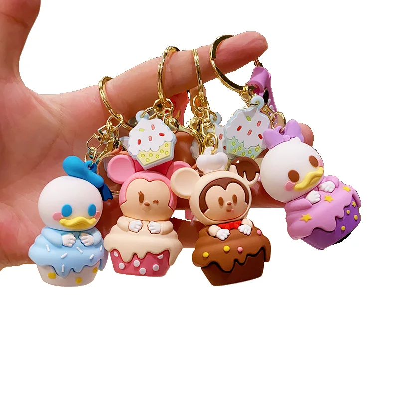 Wholesale PVC Anime KeyChains Accessories 3D Doll Mickey Couple Bag Small Gift Pendant Innovative dessert Minnie toy keychain