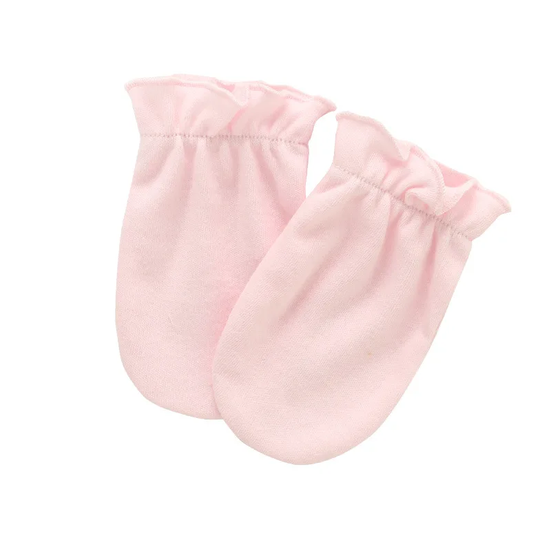 Wholesale Plain Soft Cotton Gloves Winter Scratch Hand Solid Color Babi Newborn Baby Mittens Glove