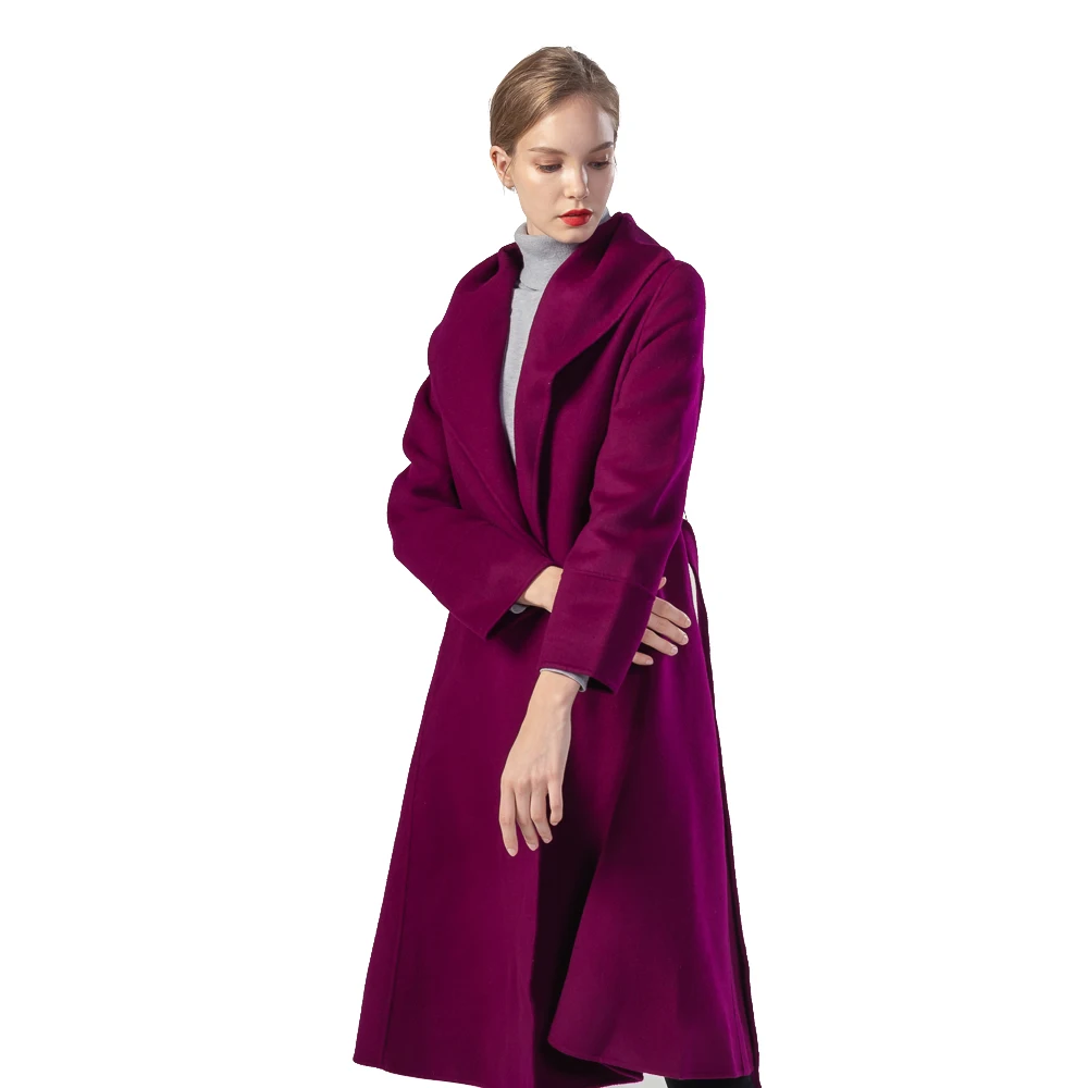 
Оптовая продажа; Фабричное пальто из 100% шерсти с поясом; Женское шерстяное пальто 