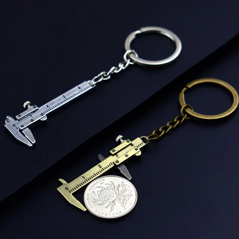Metal convenient measuring tool key chain customized printed laser logo Zinc alloy silver bronze mini vernier calipers keychain