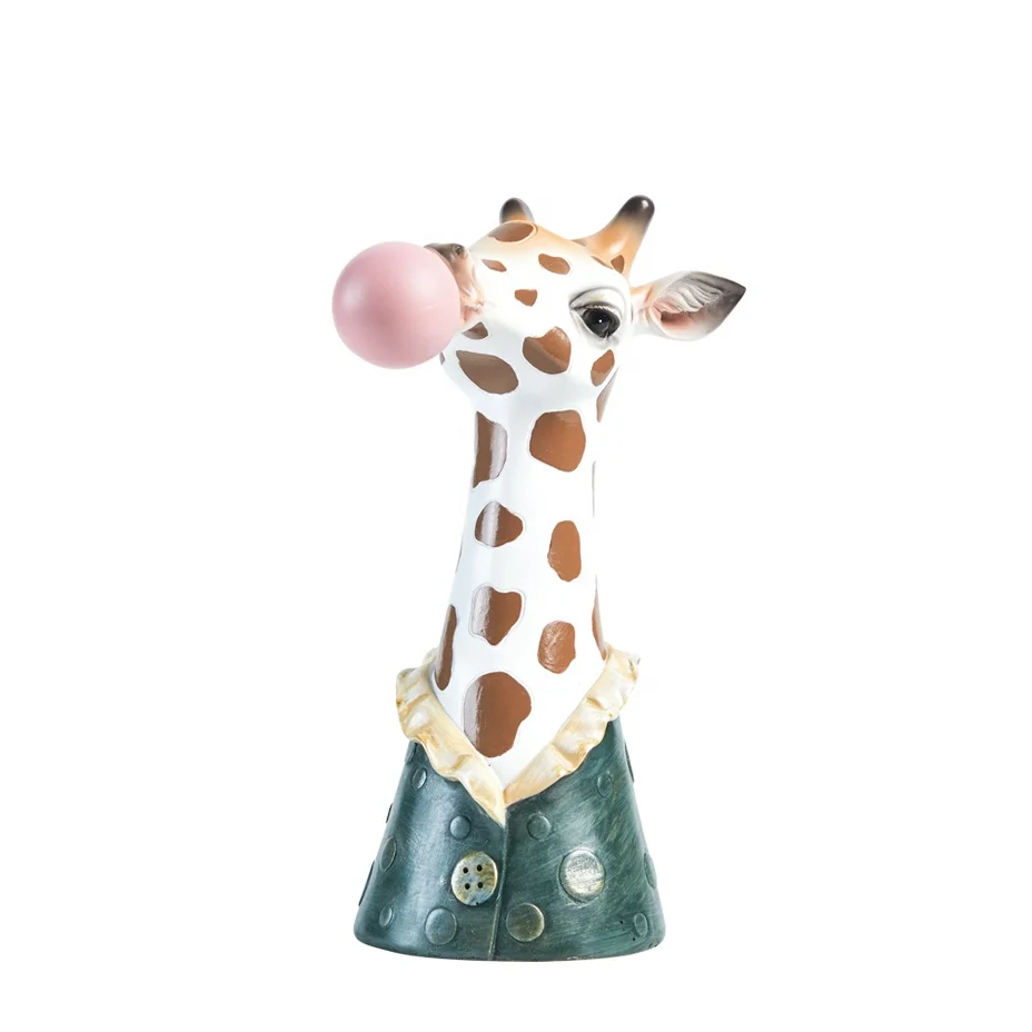New Modern Animal Head Resin Succulent Vase Flower Pot Hand Painting Giraffe/Zebra/Bear/Panda Blowing Bubbles Animal Bust Figure