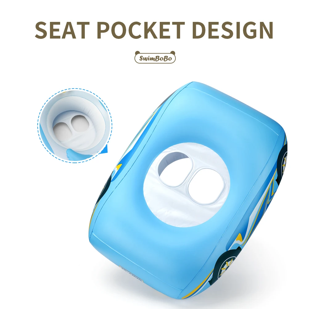 Swimbobo Hot Sale Blue Car Swimming Seat Boat Floating Water Toy Steer Kids Inflatable Children Swim Pool Float Ring With Canopy