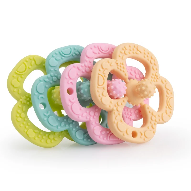 Oem Manufacturer Bpa Free Food Grade Silicon Chewable Teething Toys Rattle Ring Baby Silicone Teether