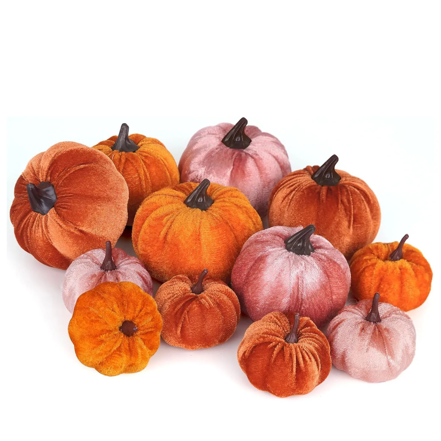 12 Pcs Artificial Pumpkins Various Sizes Fake Fabric Harvest Pumpkin Foam Pumpkin for Autumn Thanksgiving Halloween Decoration