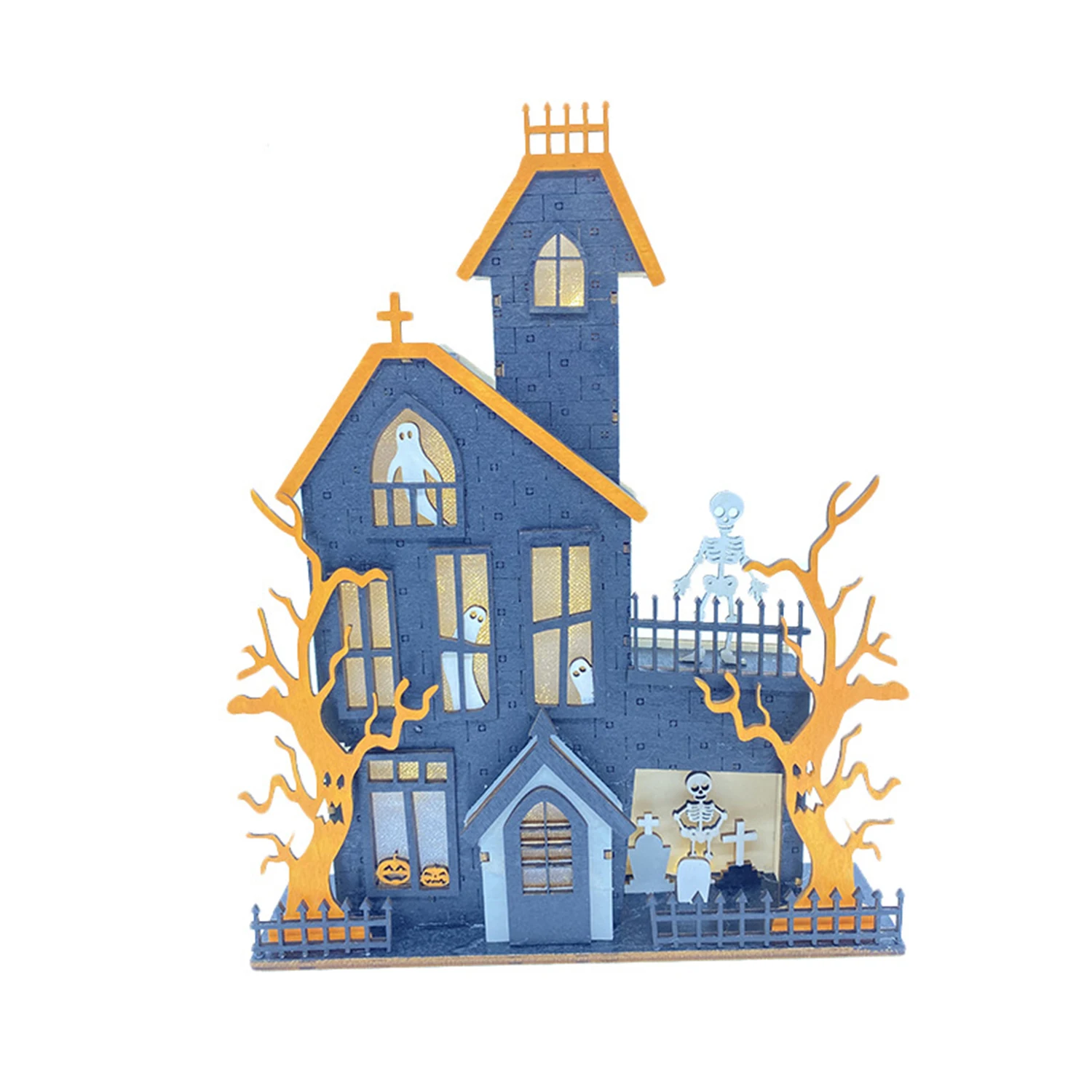 Home office desktop haunted house elf LED light three-dimensional luminous decoration wooden Halloween decoration crafts