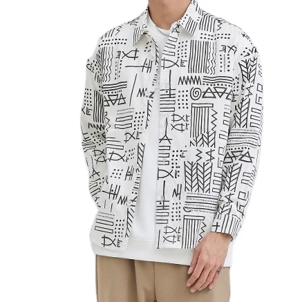 2022 spring new style Korean trend lapel personality pattern printing casual long-sleeved cardigan shirt