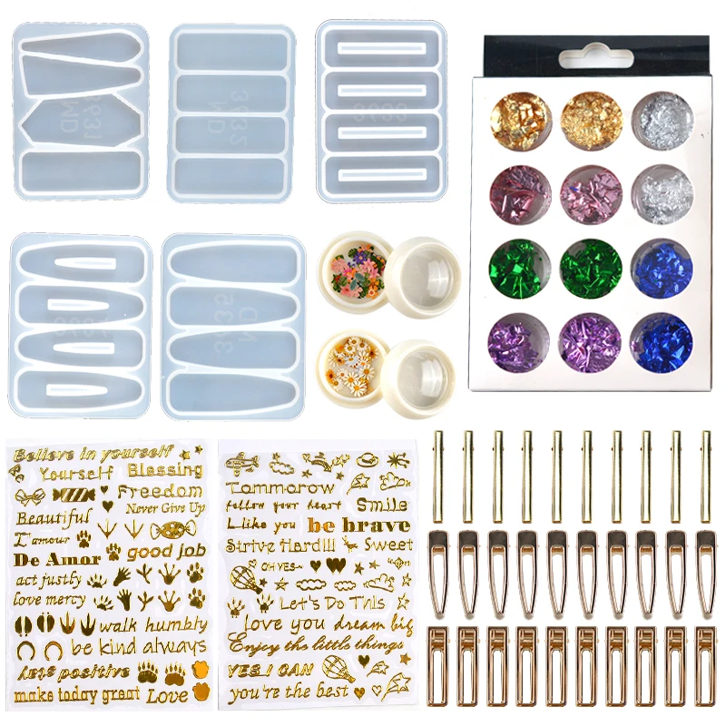 Silicone Hairpin Mould Foil Hair Clip Sticker Case Mold Transparent Gold Handicraft Resin Cake Tools Moulds Resin Jewelry Craft