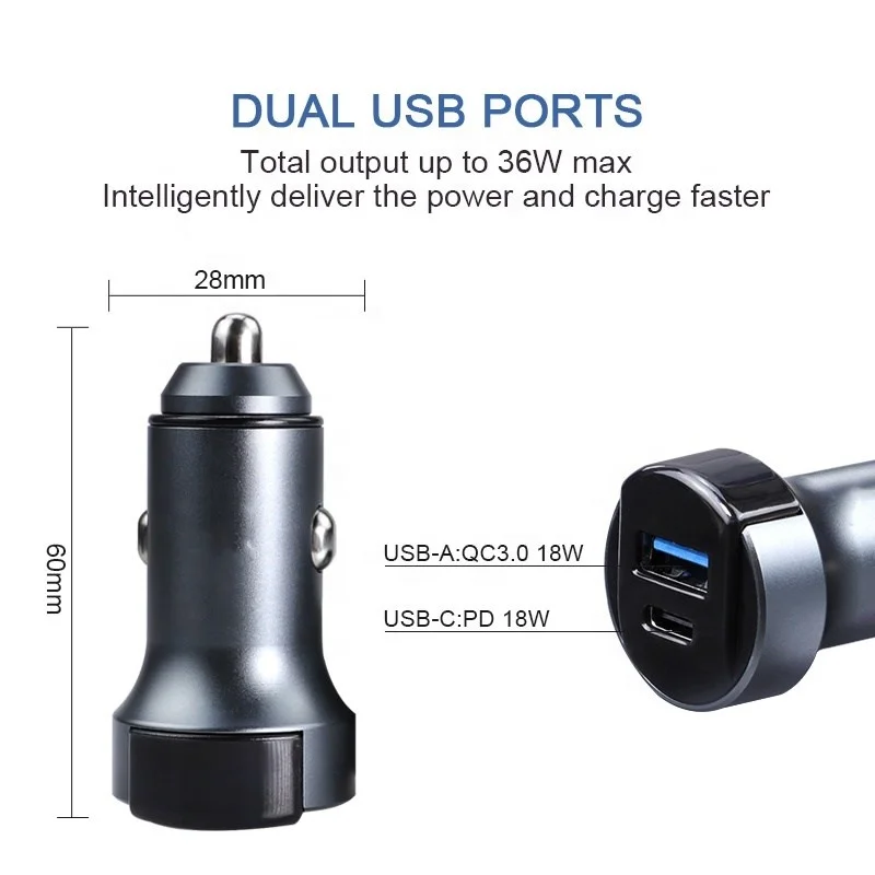 
2020 New Arrivals 36W Fast Charger digital display car Factory Direct Price qc 3.0 car charger promotional gift 