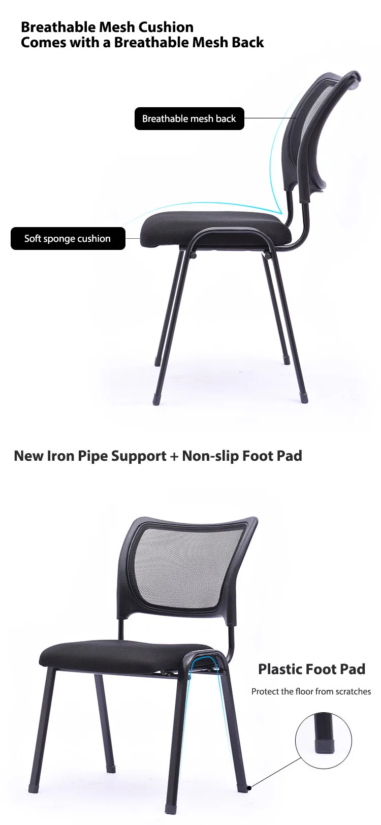 Metal Frame Armless Office Chair Stackable Visitor Training Staff Used Conference Room Guest Chair