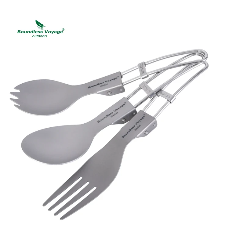Boundless Voyage Titanium Folding Spoon Spork Fork Set foldable cutlery camping Outdoor Camping Tableware Flatware Cutlery Set