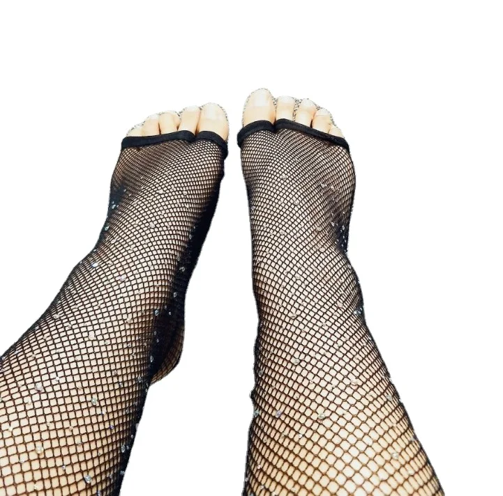 2023 Rhinestone Fishnet Stockings Sexy Tights Women girl Lasting Sheer Control Top Toeless bling Pantyhose