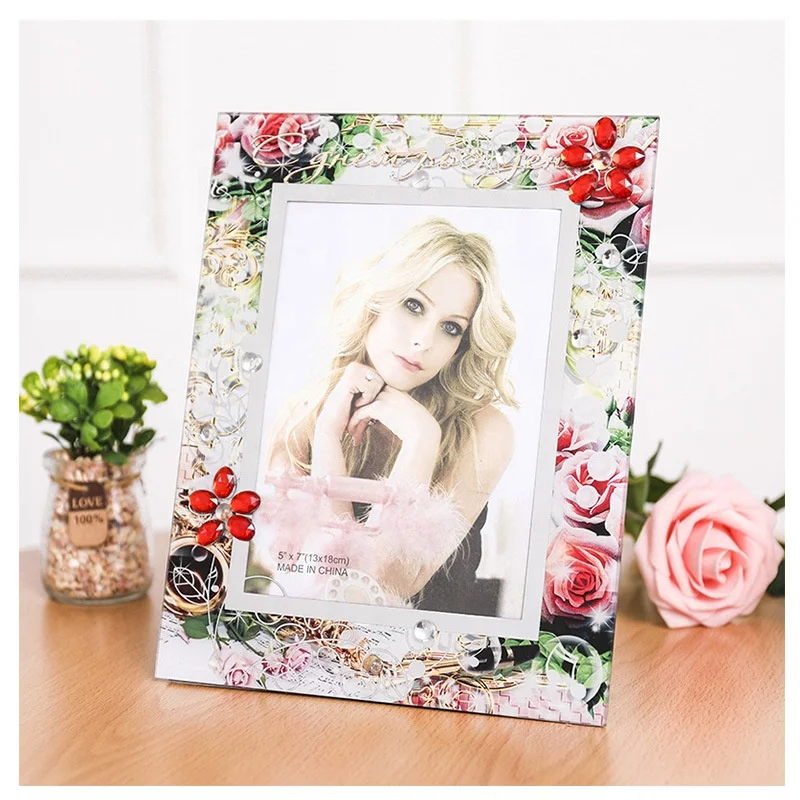 Fashion Mosaic Process Photo frame Glass Edging Picture Frame Desk Crystal Glass Photo Frame