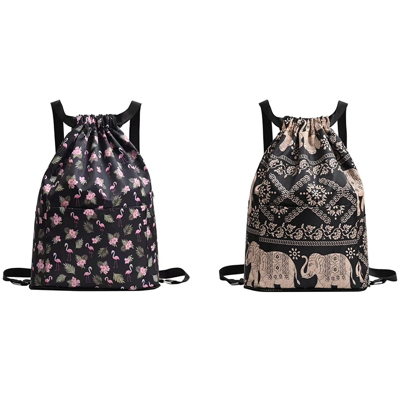 Hot Sale Eco-friendly Durable Foldable Travel Drawstring Backpack Canvas Drawstring Knapsack with Pocket