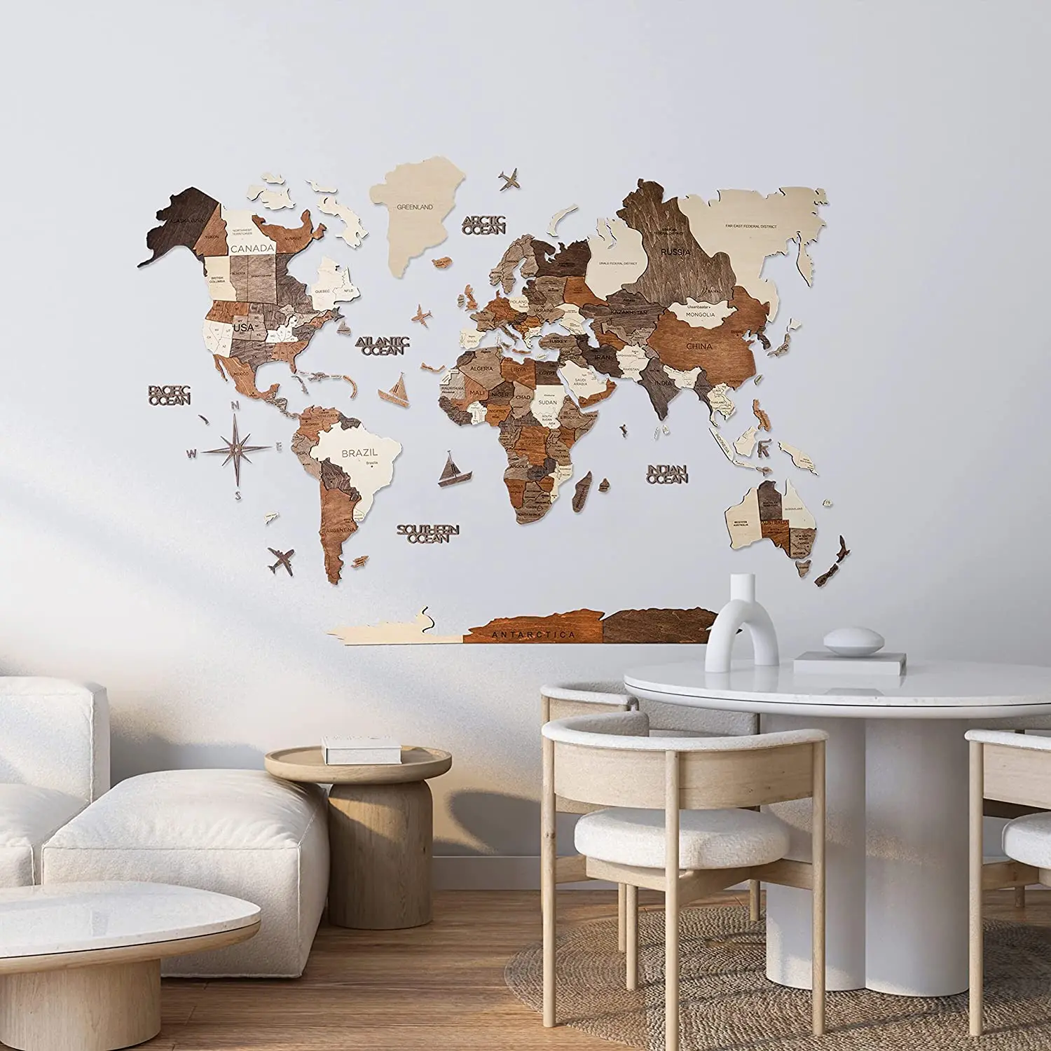 2023 New Style 3D Wood World Map With light Home decor