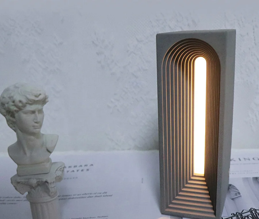 Decor Concrete Rechargeable LED Night Light Touch Portable Wireless Battery Cement Cordless Restaurant Ambient Table Lamp