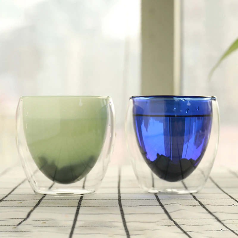 Guaranteed Quality double wall glass tea cup 250ml tinted hand blown borosilicate glass cup