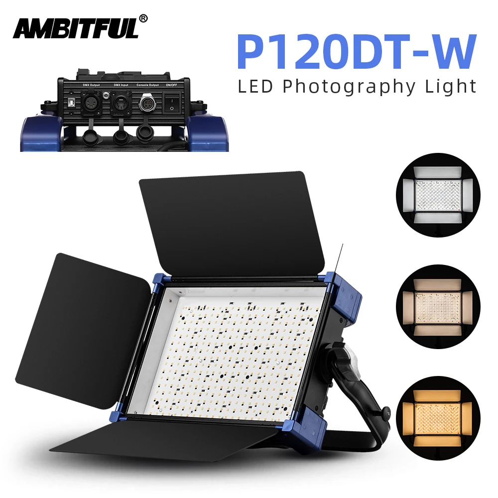 AMBITFUL P120DT-W Professional LED Video Light 90W Bi-Color 2800K-5600K CRI97+TLCI99 0 Noise for News Interview Video Shooting