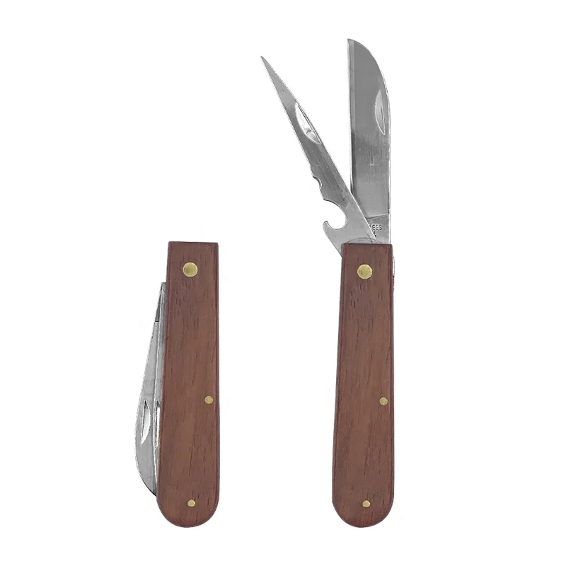 Custom Double Blade Gardening grafting Knife Wooden Handle Cutter Knife Budding Agriculture Folding Knife