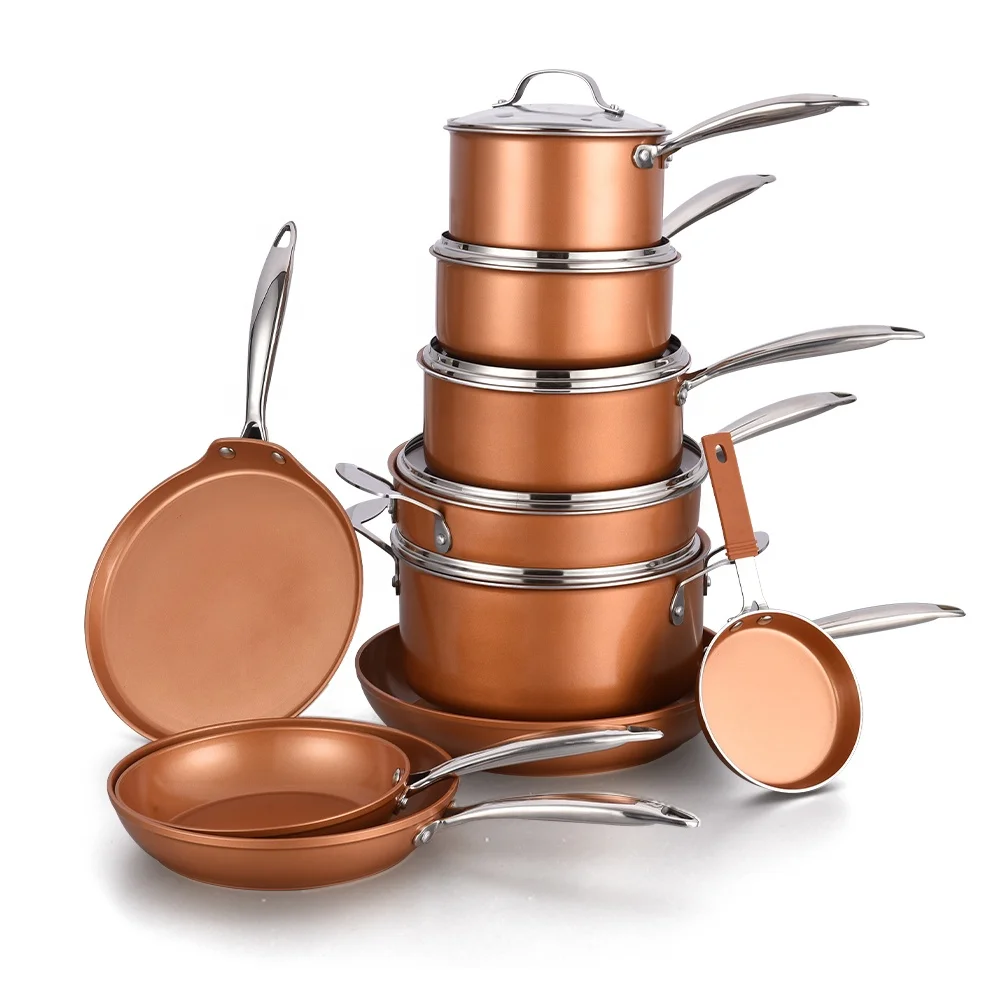 Household appliances  cookware sets pans and pots copper ceramic non stick induction cooking pancake