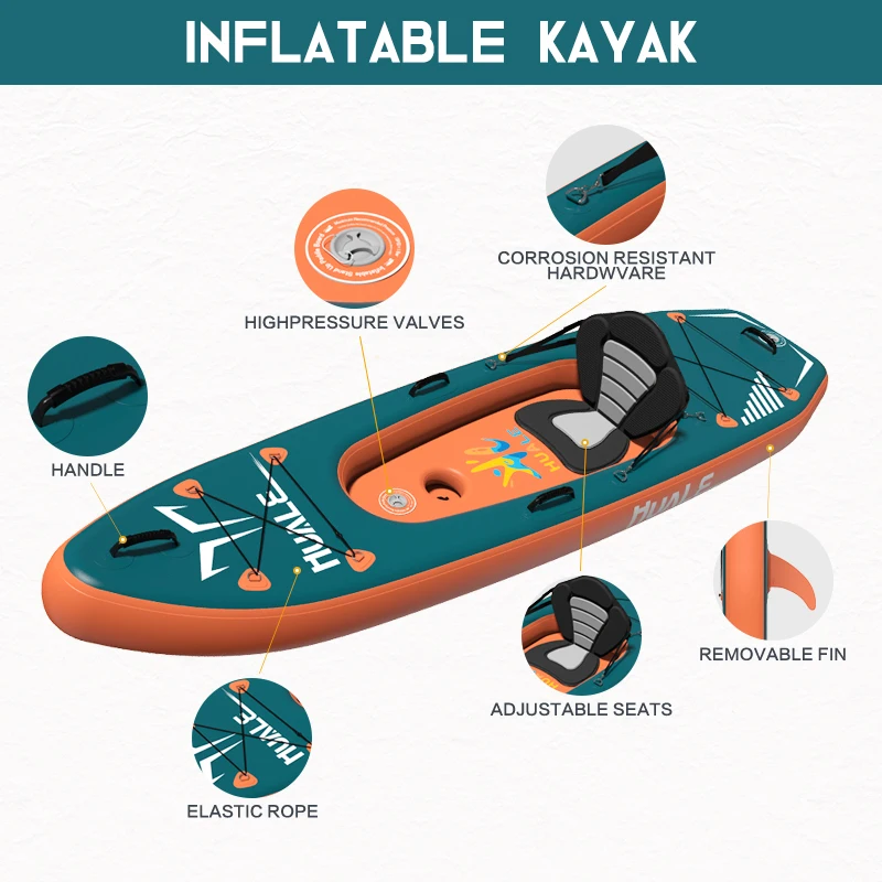 Wholesale Pvc Boat Tandem Kayak Inflatable Canoe 2 Person Inflatable Kayak Fishing Rowing Sightseeing Boat