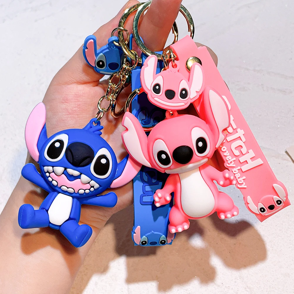 Anime Keychain Cartoon Minnie Mouse Mickey Stitch Cute Doll PVC Keyring Ornament Key Chain Car Pendant Kids Toys Gifts