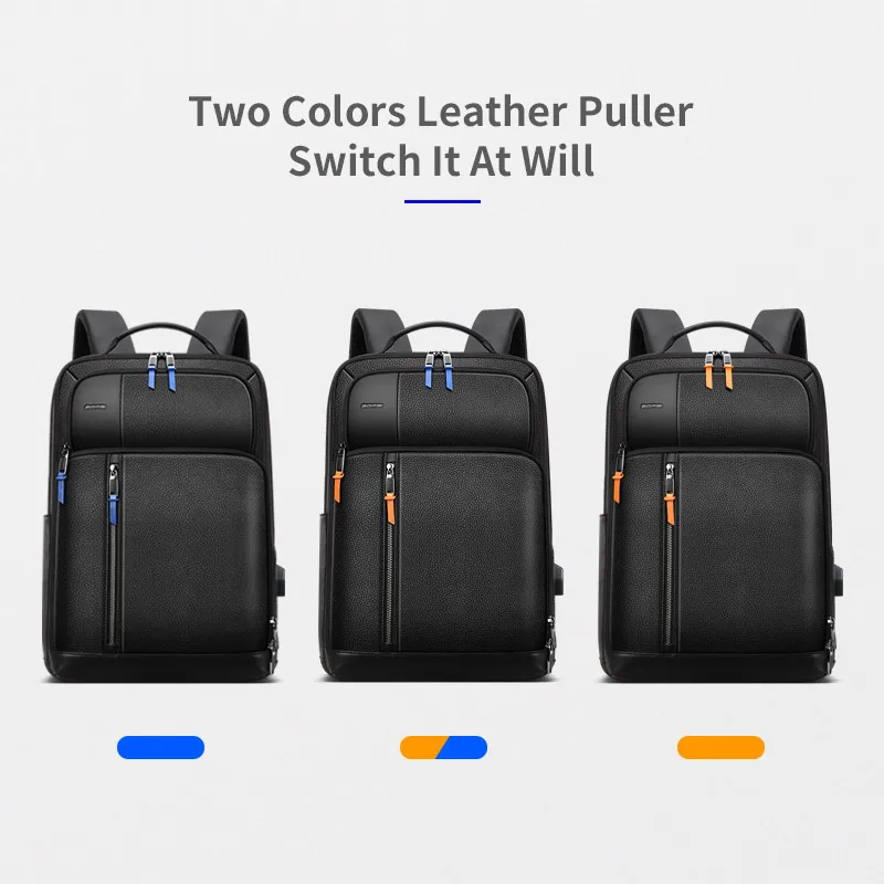BOPAI Men Business 15.6 Laptop Bag Custom Luxury Cow Anti Theft Expandable Back Pack USB Charging Real Genuine Leather Backpack