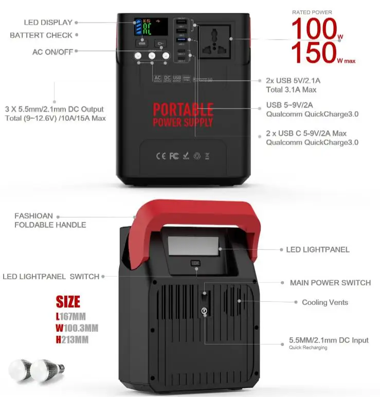 100w 200w 300w 400w 450w Solar Generator 60000mAh Power Outdoors 100W Portable Power Gasoline Generator