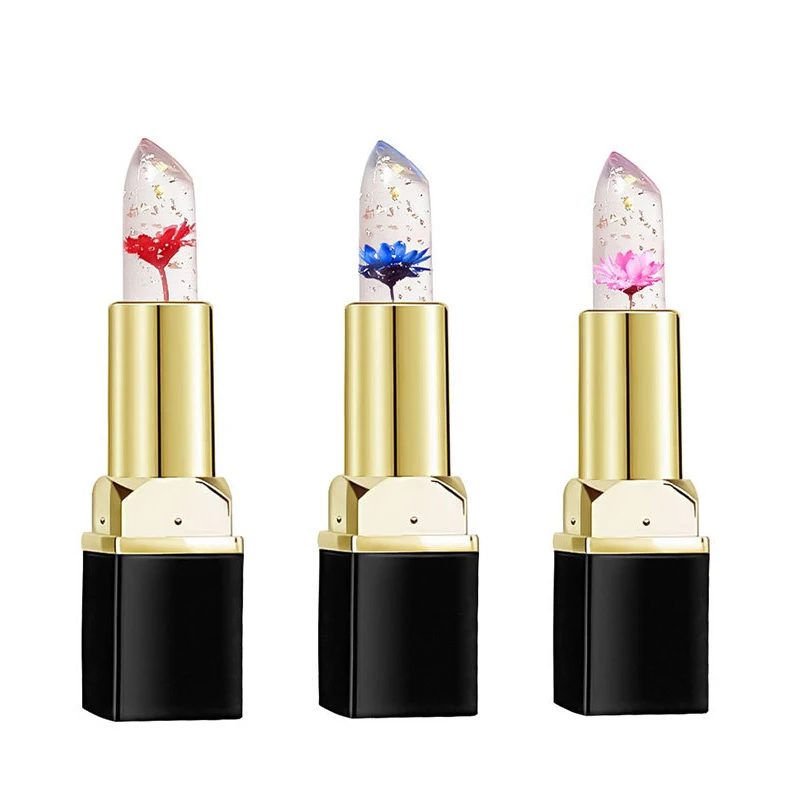 Moisture temperature color change lipstick natural vegan transparent organic lip balm crystal jelly flower lipstick