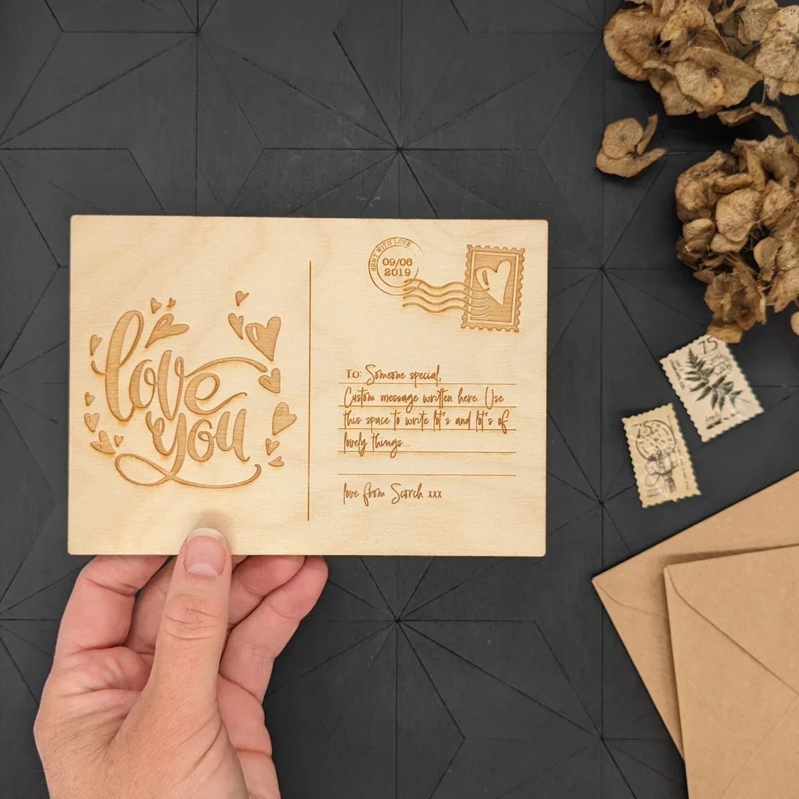 Wholesale Factory DIY Wooden Postcard Customization Laser Cut  Birthday Card Laser Cut Crafts Wood Postcard