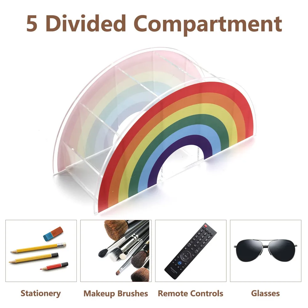 Wholesale Rainbow Acrylic Desk Organizers Clear 5 Compartment Multifunctional Home Office Storage