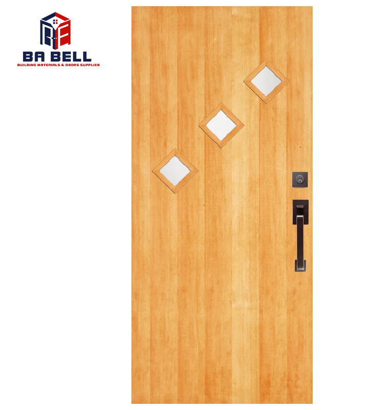 Classic mahogany wood door with vertical rectangle 2 glass inserts house room single interior wooden swing front entry doors