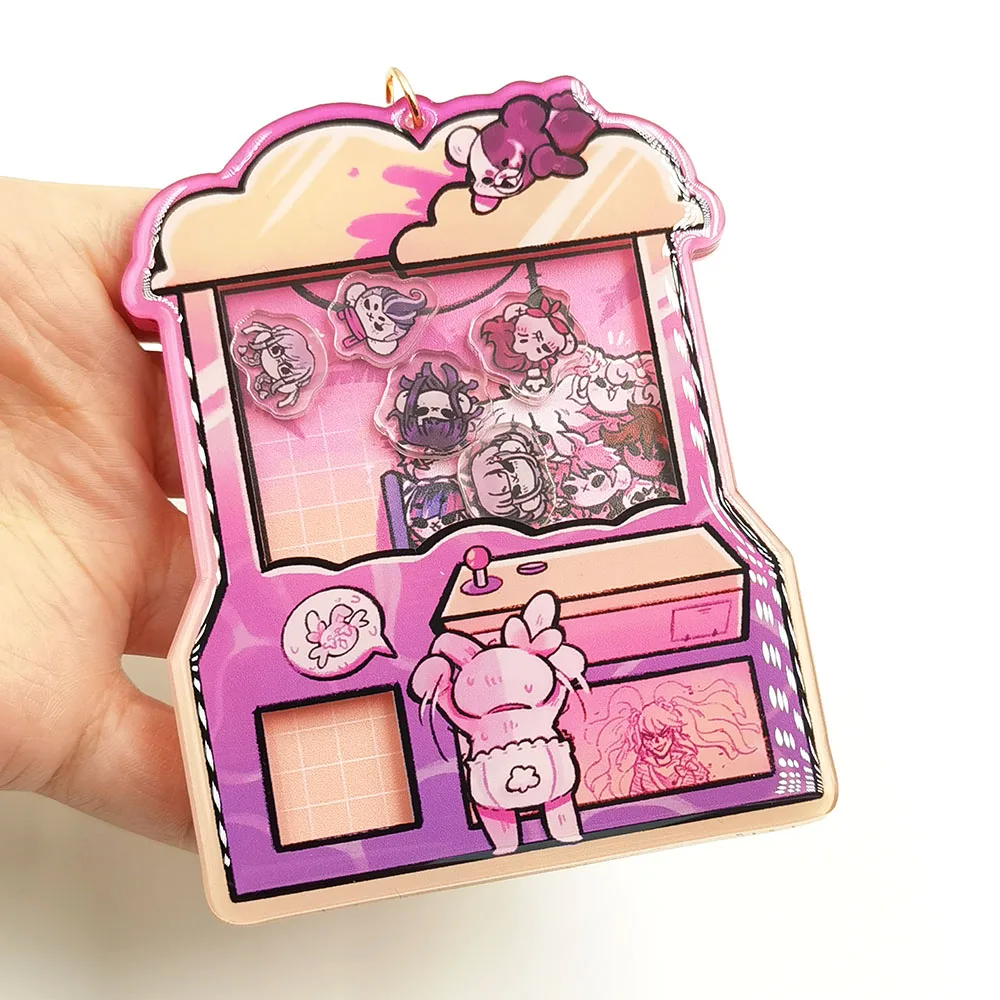 Custom wholesale clear acrylic shaking charms shaker keychains with non-clear edge