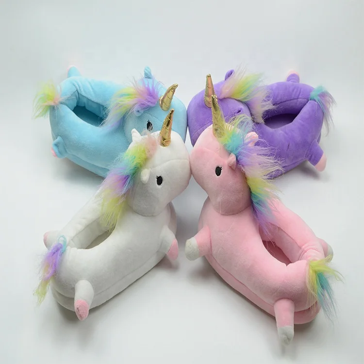 
Maideng High quality warm soft stuffed animal shape indoor plush unicorn slippers for women and girls filled indoor shoes 