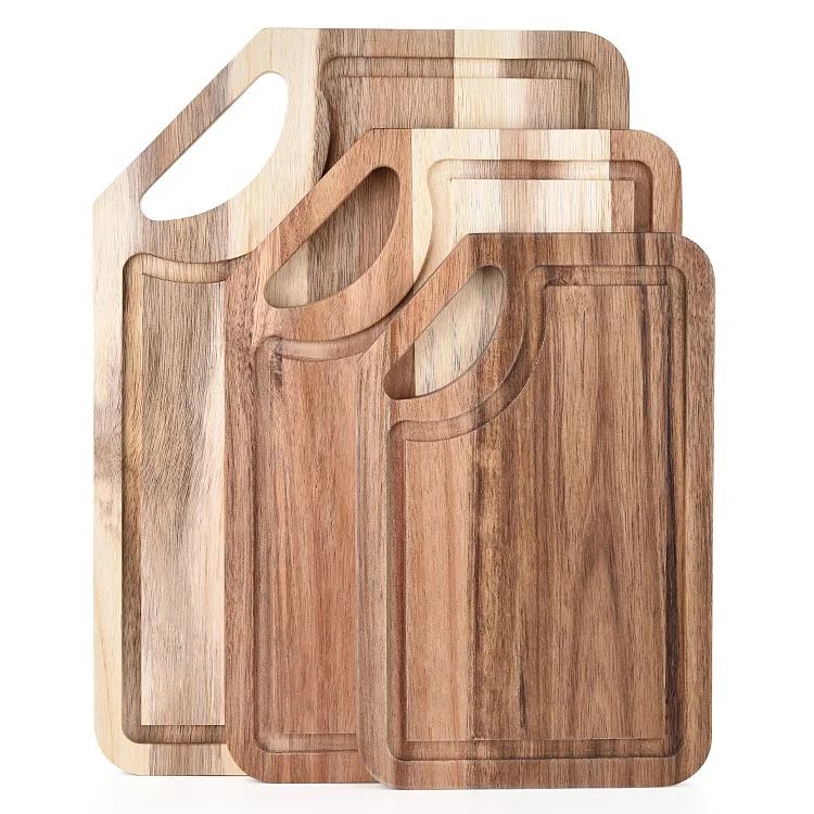 3pcs Professional Chef Organic Acacia Wooden Cutting Boards Butcher Food Meat Slicing Block Cutting Boards