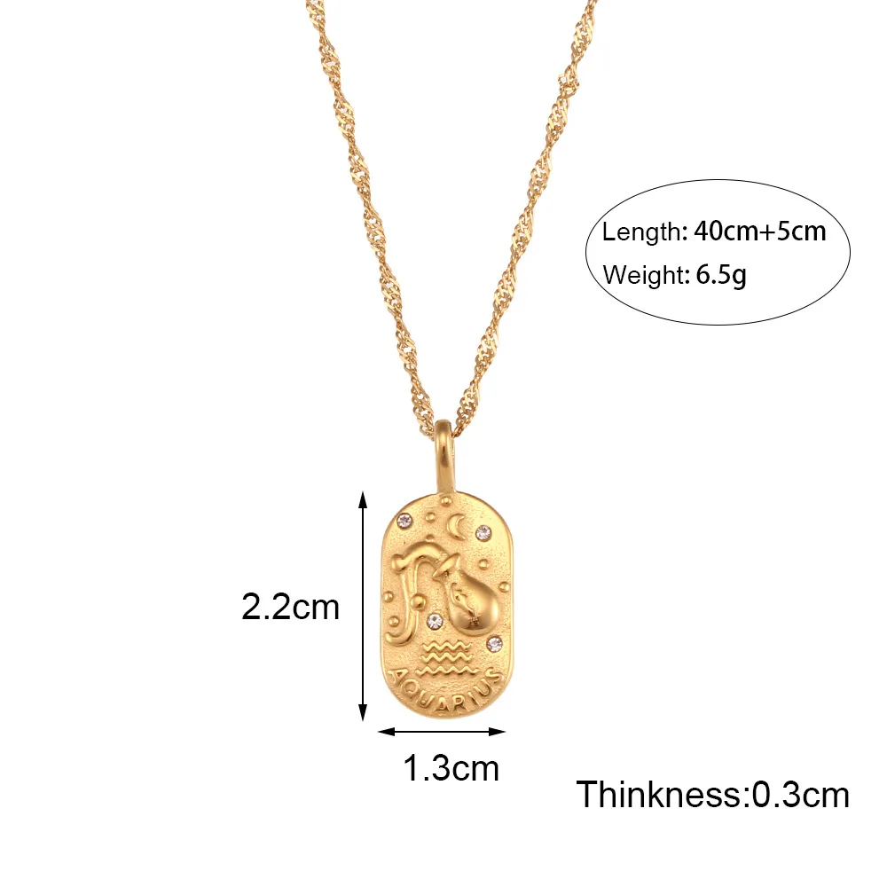 Oval Shape Personalized Vintage 316L Stainless Steel Fashion 18K Gold Plated Zodiac Sign Pendant Necklace Jewelry
