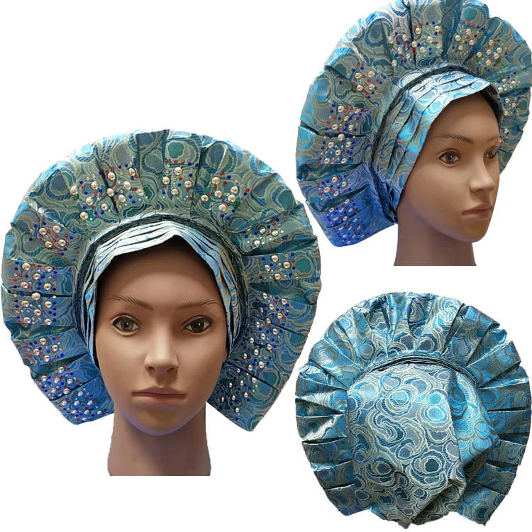 2022 New Fashion Bright Print Pattern Headwrap Crystal Africa Sego Already Made Auto Headtie for women
