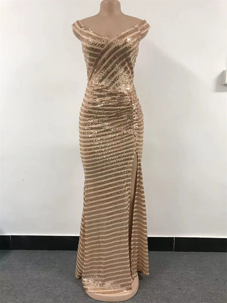 New arrival 2024 dresses women lady elegant  Off Shoulder Sequins Slit Evening Dress