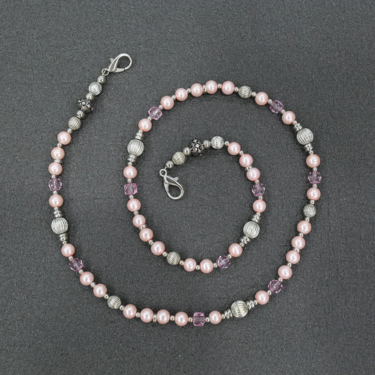 Fashion Women Handmade Acrylic Pearl  Beaded Necklace Lanyard For ID Badge Pass Card Holder