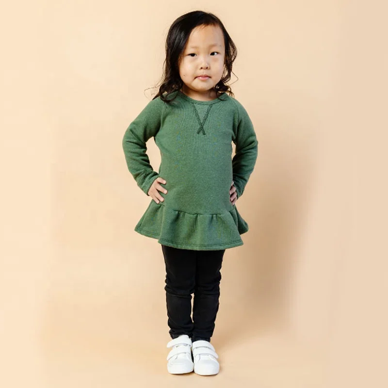 Hot Sale Knitted Long Sleeve Frill Dress Baby Girls Dress Top For Autumn Winter