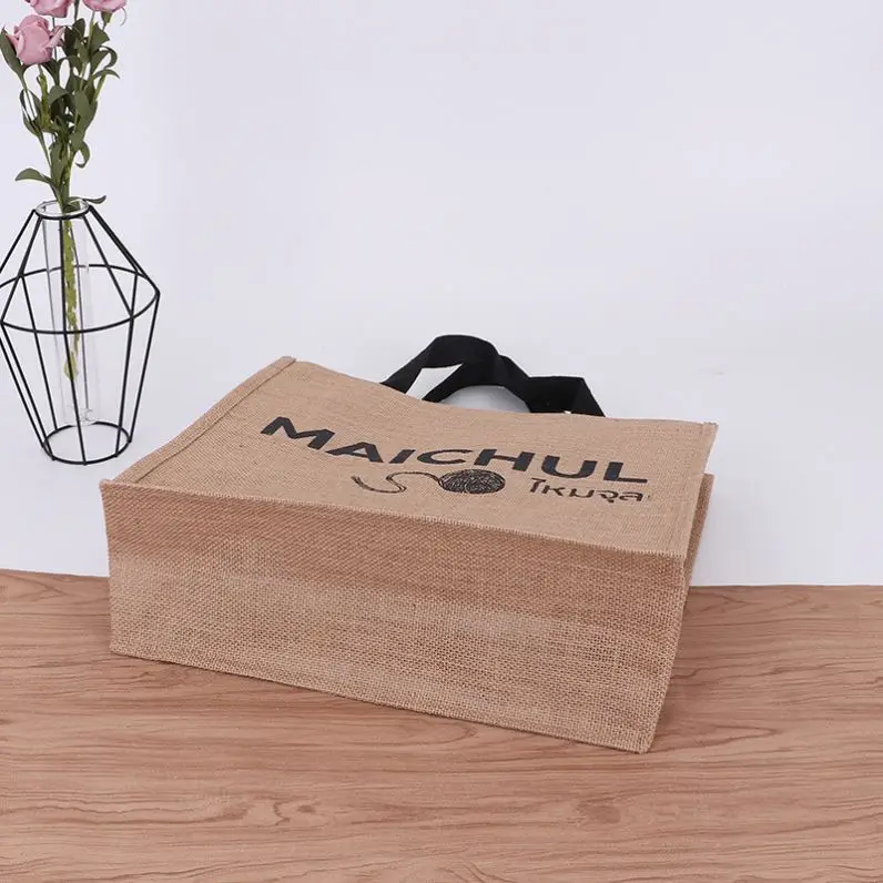 Manufacturer Wholesale Custom Printed Logo Eco Reusable Burlap Handbag Shopping Jute Tote Bag