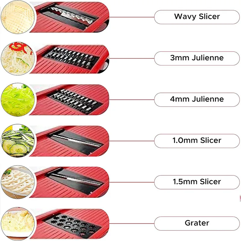 6 in 1 Multi-function Vegetable Slicer Kitchen Mandolin Potato Chopper  Food Cutter with Storage Container