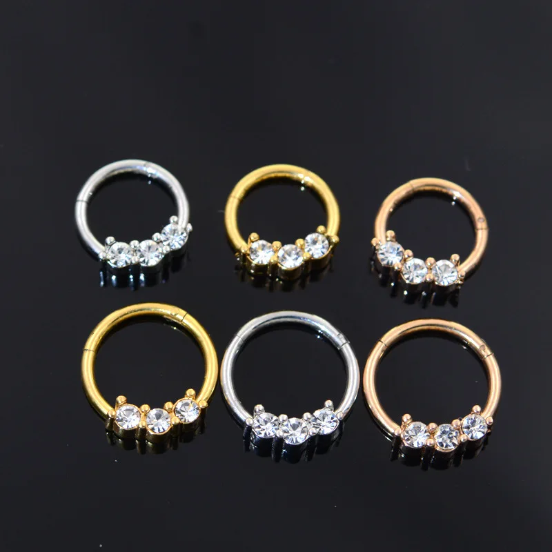 Fashion Jewelry Conch Daith Helix Rook Tragus Lobe Snug Body Piercing Jewelry Clear CZ 316L Surgical Steel Nose Rings Hoops