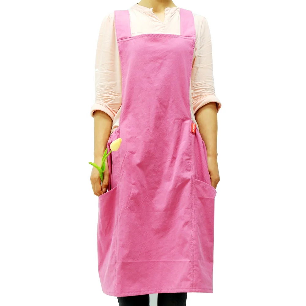 Wholesale pink pinafore cross back 100% cotton cotton apron  kitchen