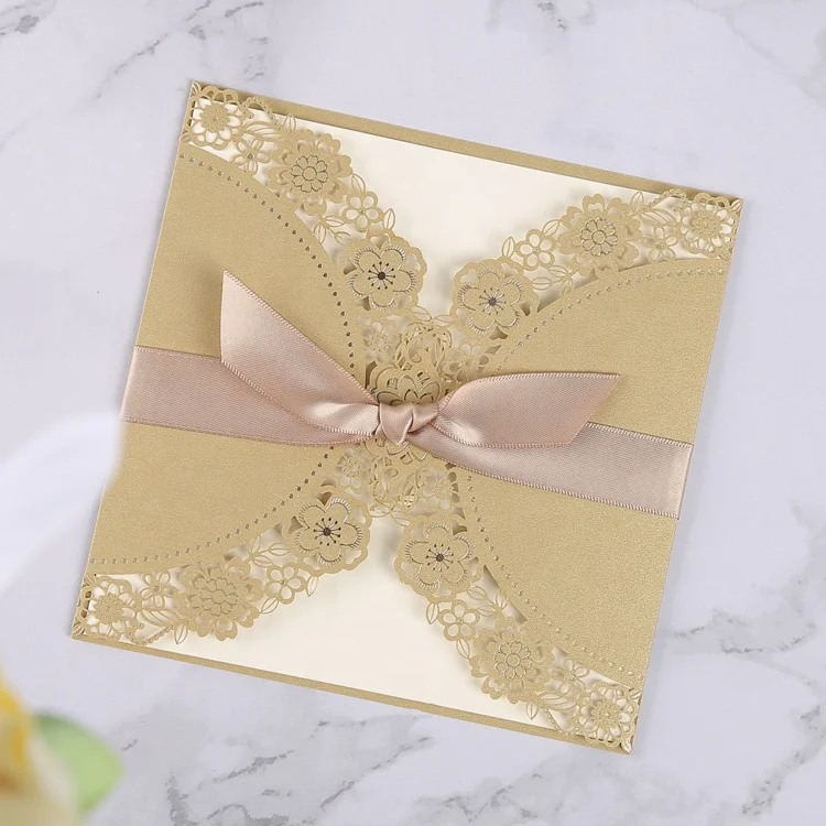 
Latest gold custom luxury laser cut wedding invitations golden lasercut wedding invitation cards 