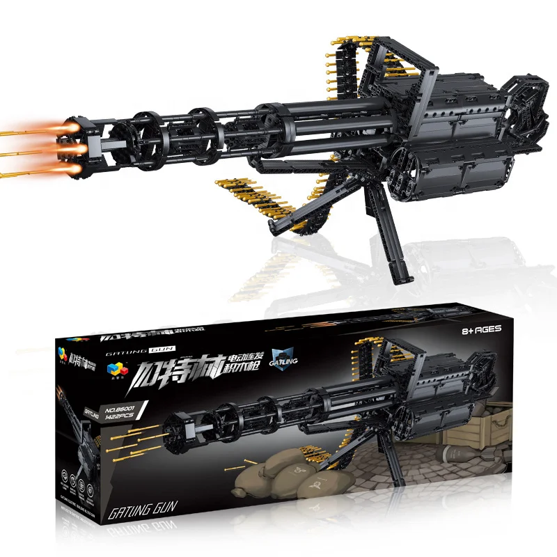 Hot Selling Children Creative Toys DIY Plastic Simulation Model Gatling Gun MP5 Electric Building Block For 8+