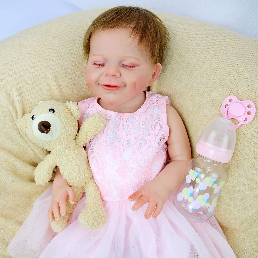 Sweet Smile Sleeping Reborn Baby Girl Doll 18 Inch Vinyl Newborn Reborn Baby Doll Bebe Reborne For Kids Cute Soft