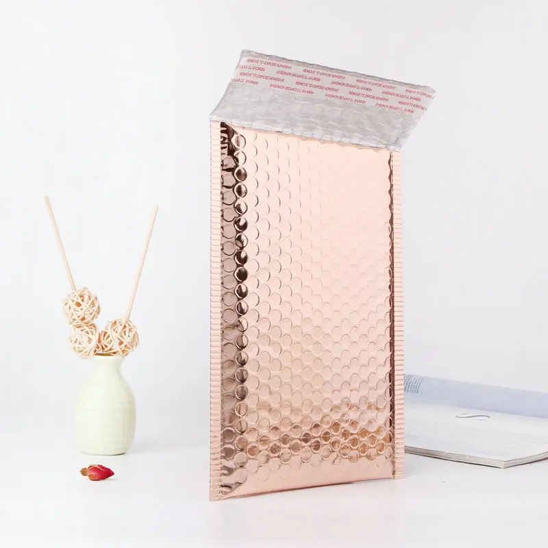 Custom Design Envelopes Padded Bubble Mailing Bags Rose Gold Glitter Metallic Foil Teal Bubble Mailers