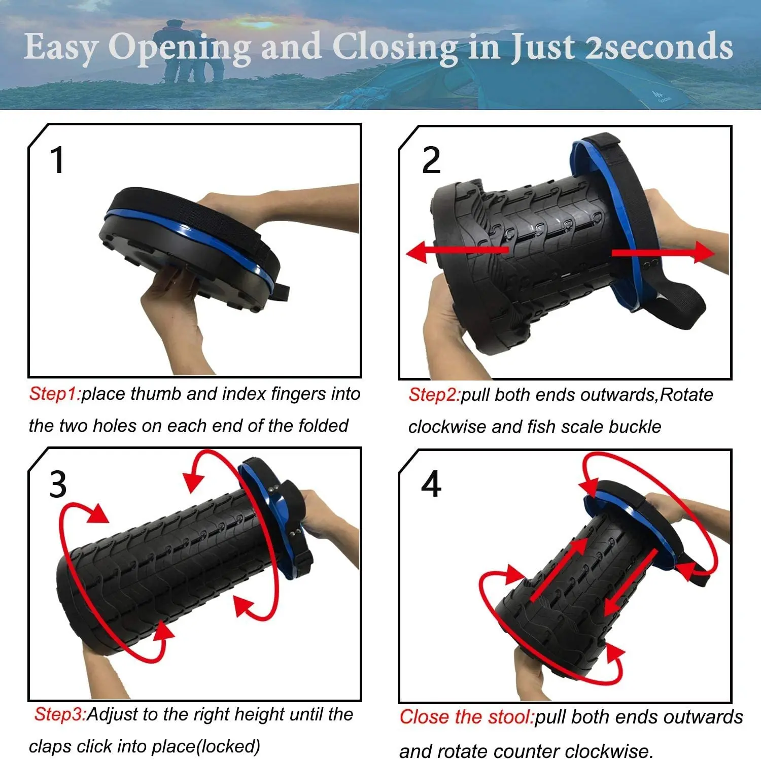 Wholesale Price Portable Collapsible Folding Stool, Retractable Telescoping Foldable Camping Stool for Adults for Outdoor