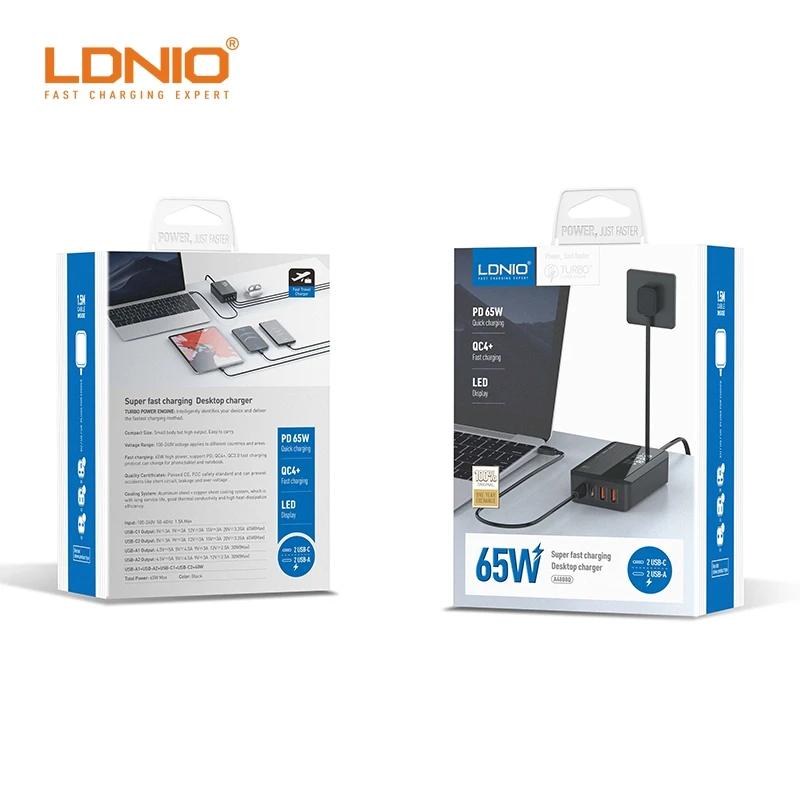 LDNIO A4808Q PD 65W Laptop Adapter Type-c Port USB Travel Mobile Phone Desktop Charger Quick Charger