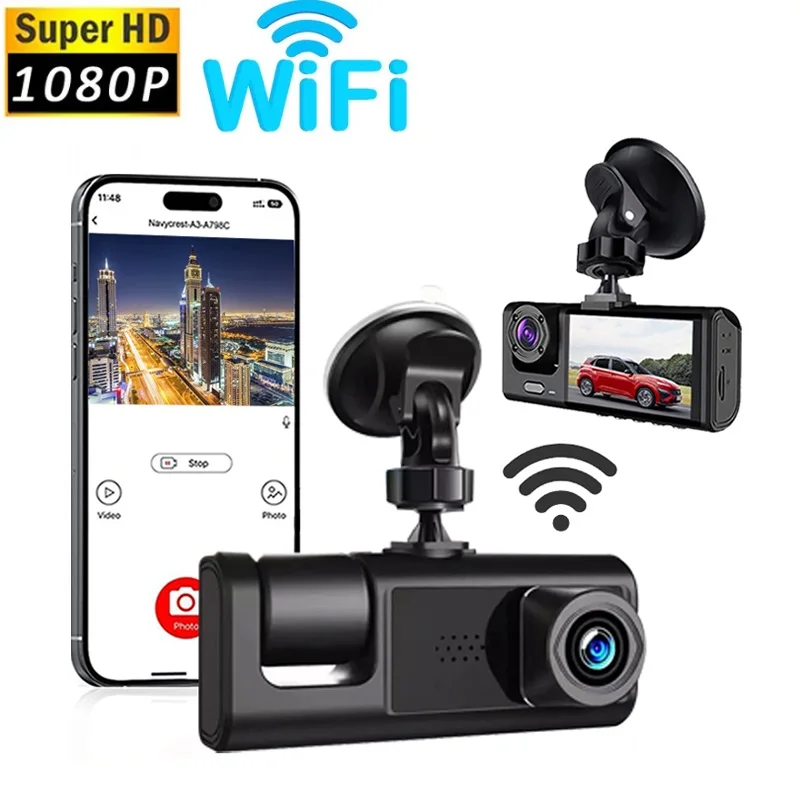 3 Channel Car DVR WiFi Control Camera for Vehicle Dash Cam for Cars 1080P Video Recorder Rear View Camera for Vehicle Black Box